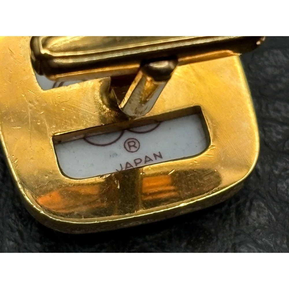 Vintage Made In Japan Gold Tone Cufflinks Navy Blue Enamel Equestrian Horse